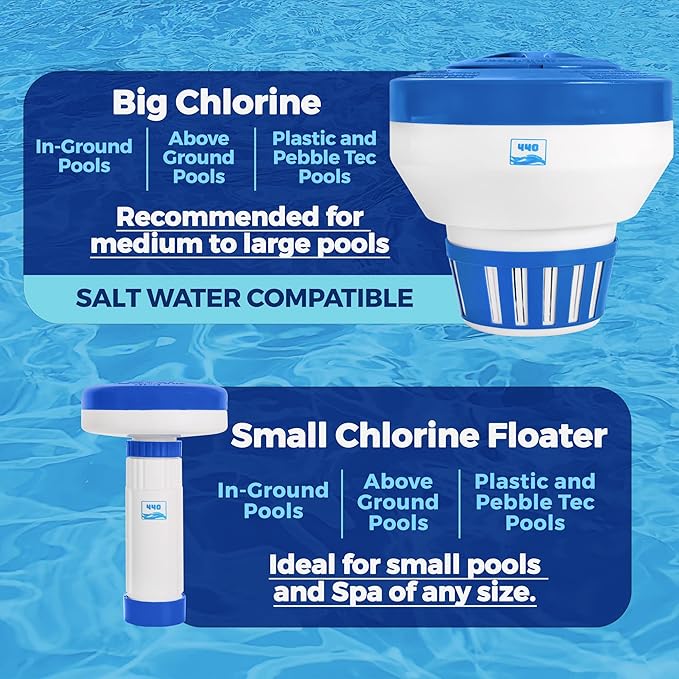 440 Pool Chlorine Floater Dispenser, Fits Up to 5 Pieces of 3-Inch Chlorine Tabs, Adjustable Flow, Control, Heavy-Duty Plastic - Suitable for Small & Large Pools - 9.6 Ounces