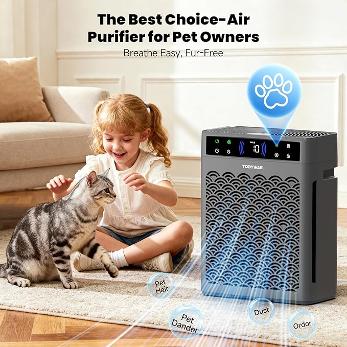 Air Purifiers for Home Large Room, Cover Up to 3000 Ft² with Air Quality Monitor and Timer, HEPA Filter Air Purifier for Bedroom with Fragrance, Air Cleaner for Dorm Room, Office - Grey