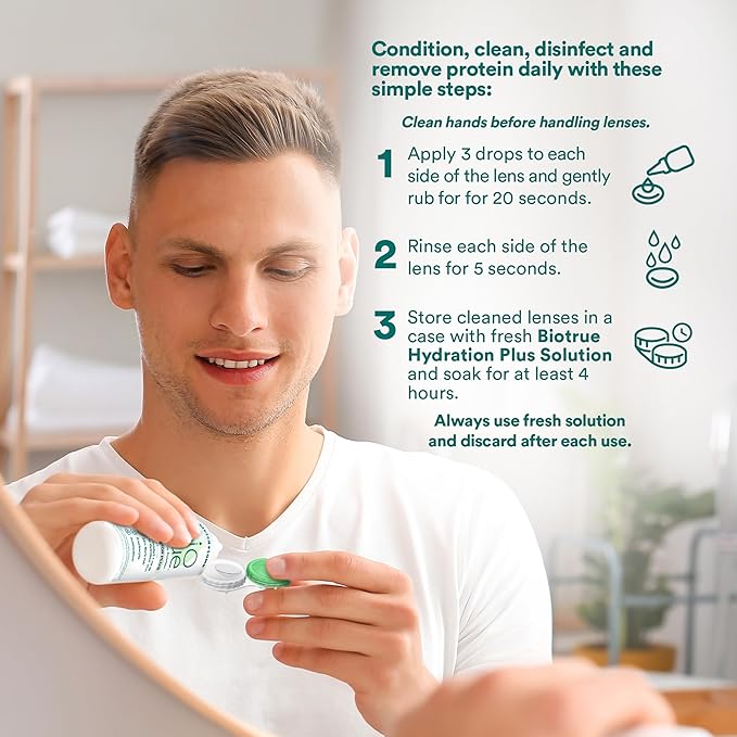 Biotrue Hydration Plus Contact Lens Solution with Lens Case, Multi-Purpose Solution for Soft Lenses, Hydrates with Hyaluronan, Cleans, Clears, and Disinfects for All-Day Comfort, 10 Fl Oz (Pack of 1)