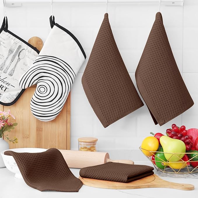 Homaxy 100% Cotton Waffle Weave Kitchen Dish Cloths, Ultra Soft Absorbent Quick Drying Dish Towels, 12 x 12 Inches, 8-Pack, Coffee