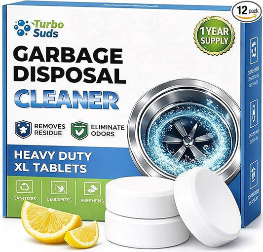 Garbage Disposal Cleaner Deodorizer Tablets – Heavy Duty XL Foaming Tablet for Kitchen Sink Drains and Disposals – Natural Sink and Disposal Cleaning Tablet – 12 XL Tablets, One Year Supply