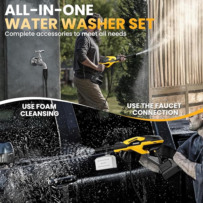 800 PSI Cordless Pressure Washer for Dewalt 20V Battery, Portable Handheld Power Washer with Brushless Motor, 6-in-1 Nozzle, 3 Level Adjustable for Car Yard Fence Wall Cleaning (Battery Not Included)