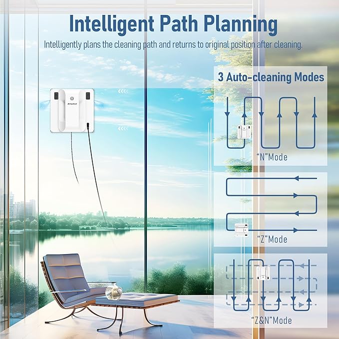 AlfaBot Window Cleaning Robot, Dual Water Spray,Intelligent Path Planning,6000Pa Suction Power, Wet/Dry Cleaning, Edge Detection Technology for High-Rise Window, Glass, Door, Mirror, Marble Wall