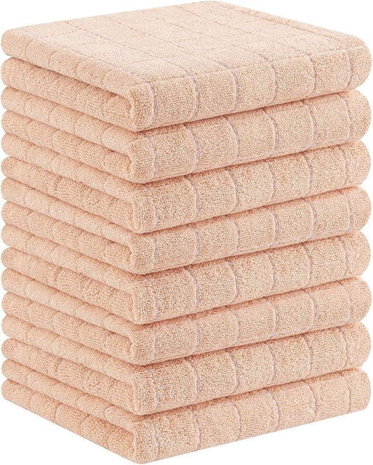 Homaxy 100% Cotton Terry Kitchen Towels(Apricot, 13 x 28 inches), Checkered Designed, Soft and Super Absorbent Dish Towels, 8 Pack