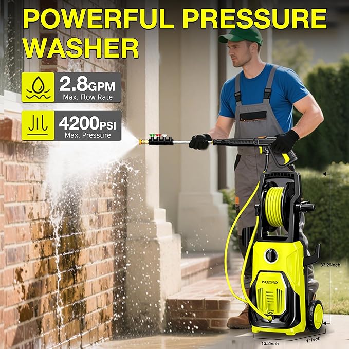 Electric Pressure Washer, 4200PSI 2.8GPM Power Washer with 4 Quick Connect Nozzles, High Pressure Cleaning Machine with Foam Cannon for Cars/Fences/Driveways/Patios/Home Cleaning