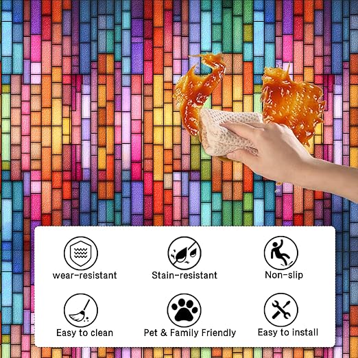 Nuxovilar Peel and Stick Vinyl Floor Tiles - 11.8"x11.8" Vibrant Stained - Glass Pattern, 10 - Pack Self - Adhesive Flooring for Easy Makeover