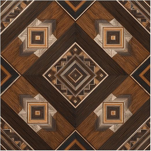 Nuxovilar Peel and Stick Vinyl Floor Tiles, 12x12 Inch Dark Wood Geometric Mosaic Pattern, Self-Adhesive Flooring (10 Pcs)