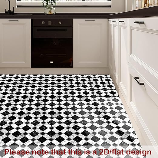 Nuxovilar Peel and Stick Vinyl Floor Tiles, 11.8"x11.8" Black & White Marble Diamond Pattern, 10-Pack Self-Adhesive Flooring