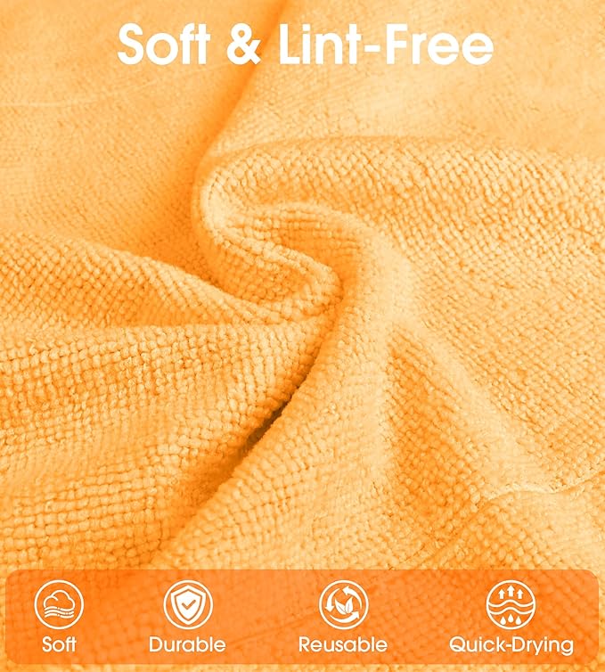 Microfiber Cleaning Cloth Roll–100 Pack, Tear Away Microfiber Towels, Reusable, Washable, Scratch-Free, Kitchen Towels for Car, Home, Kitchen, Glass, Dishes(Tangerine Yellow)
