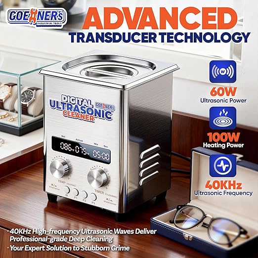 2L Ultrasonic Cleaner, Professional Ultrasonic Cleaner Machine with Timer & Heater, Digital Display & Knob Control, Sonic Cleaning Machine for Parts Labs Jewelry Watch Glasses Cleaning 60W