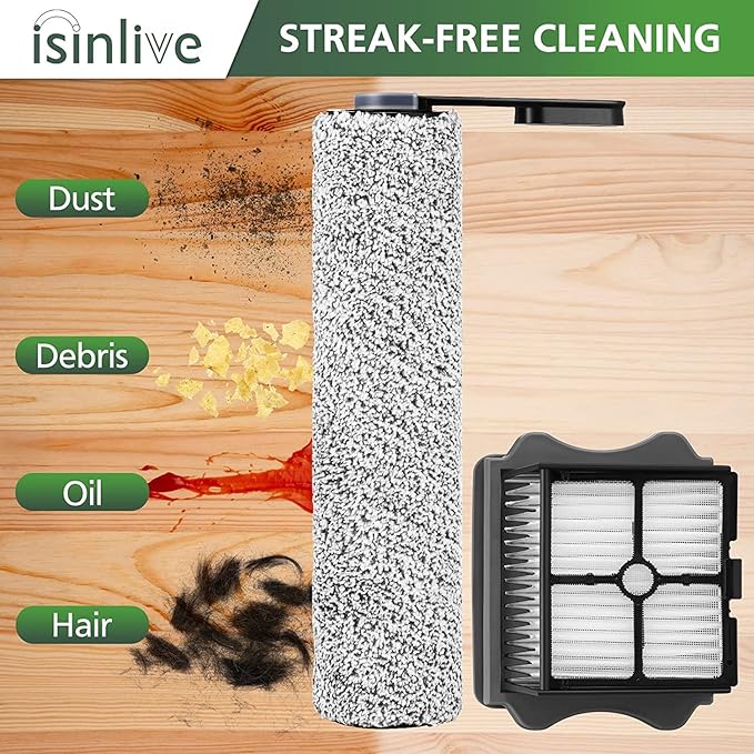 Floor ONE S5 Brush Roller Replacement Parts for Floor ONE S5/Floor One S5 Pro Smart Cordless Wet Dry Vacuum Cleaner, 2 Pack Brush Rollers and 2 Pack Vacuum HEPA Filters