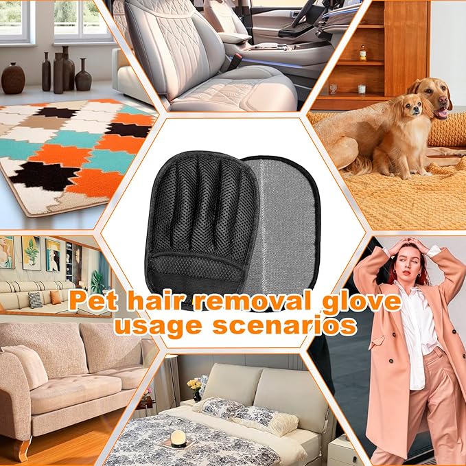 2 Pairs of pet Grooming Gloves, Suitable for Cats and Dogs. Five-Finger Static pet Grooming Gloves. Reusable pet Grooming Tools for Sofas, Clothes, pet beds and Carpets. (S)