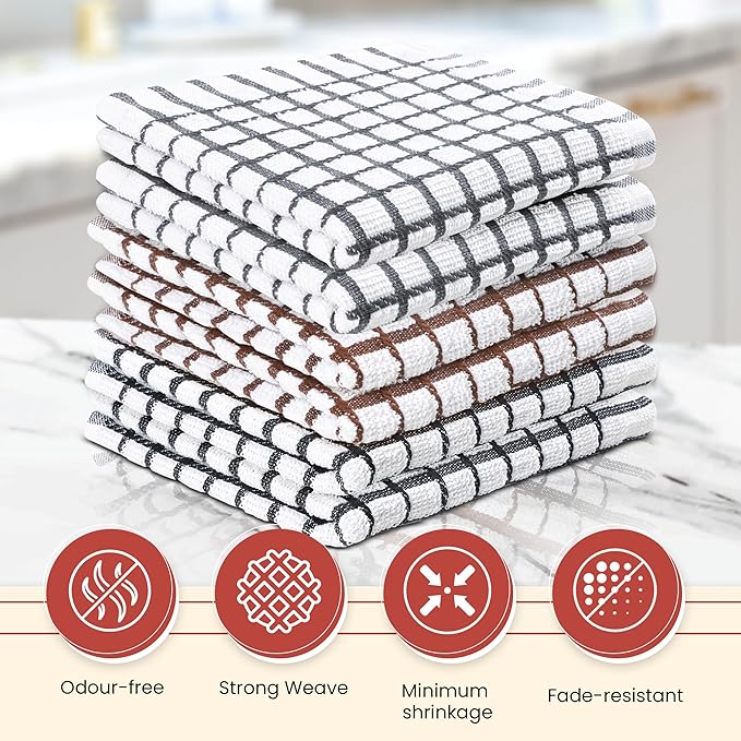 Vintage Vista 100% Cotton Dish Cloths (Pack of 6) - Dish Rags for Washing Dishes - Reusable & Highly Absorbent Kitchen Towels - Kitchen Rags for Christmas - (12" x 12" - Multicolor Checkered)
