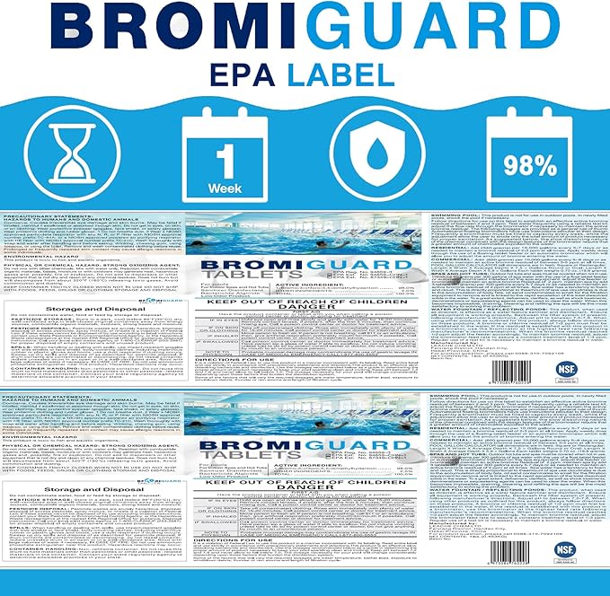 Pack of 2 | BROMIGUARD Bromine Tablets 1 Inch 4 Lbs for Spa Hot Tub Chemical Sanitizer Bromine Tabs | Long-Lasting 1" Brominating Tablets for Pools | Less Chlorine Odor Total 8 Pounds