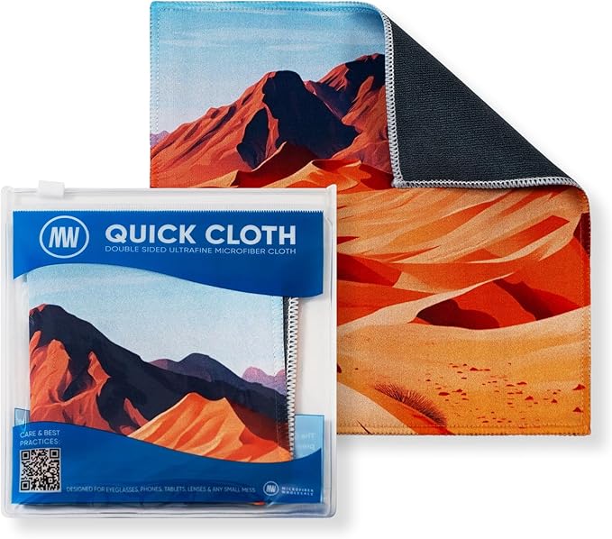 Quick Cloth Microfiber Glasses Cleaning Cloths – 8x8, Desert, 1 Pack with Case | Double-Sided Lens Cleaner for Eyeglasses, Camera, Screens & Glass | Reusable Microfiber Glass Polishing Cloths