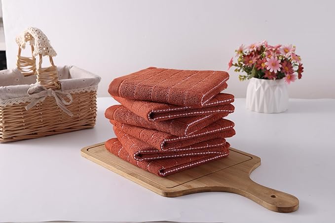 Homaxy 100% Cotton Terry Kitchen Dish Cloths, Ultra Soft and Absorbent Dish Towels for Kitchen, Suitable for Drying and Washing Dishes, 8 Pack, 12 x 12 Inches, Rust