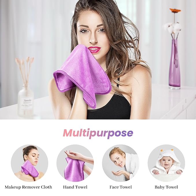 8 Pack Makeup Remover Cloth,13x7 Inch Reusable Makeup Remover Towels, Ultra Soft Microfiber Face Cloth Reusable Facial Washcloths, 4 Colors