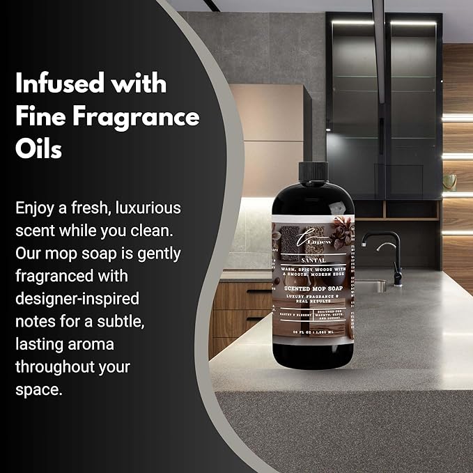 Luxury Floor Cleaner, Scented Mop Soap Concentrate | Hard Floor Cleaner for Tile, Vinyl, Laminate, LVP & Sealed Hardwood | Low-Foam, Streak-Free | 36 oz | Santal