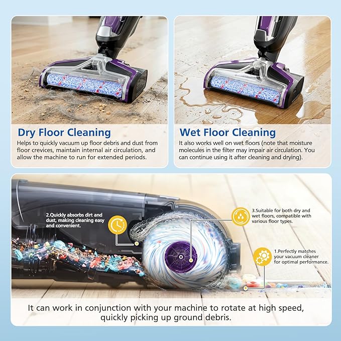 JORAIR Replacements Compatible with Bissell CrossWave, 3 Multi-Surface Brush Roll 1868 + 3 Vacuum Filter 1866 Vacuum Filter, Compare to Part 1608683, 160-8683, 1608684