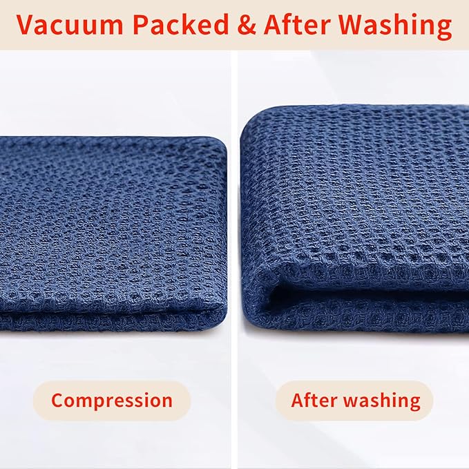 Homaxy 100% Cotton Kitchen Towels and Dishcloths Set, 12 x 12 Inches and 13 x 28 Inches, Set of 12 Bulk Kitchen Towels Set, Ultra Soft Absorbent Dish Cloths for Washing Dishes, Navy Blue