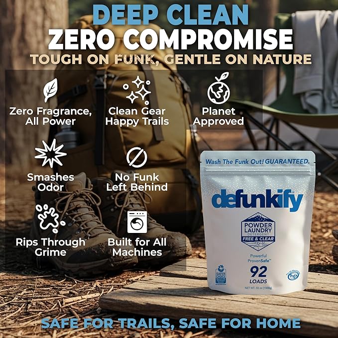 Laundry Detergent, 92 Load. Unscented Enzyme Laundry Detergent Powder. Activewear, Outdoor Gear Cleaning Supplies w/Odor & Stain Removers. Provensafe™ Washing Soda Fabric Stripper for All Fabrics