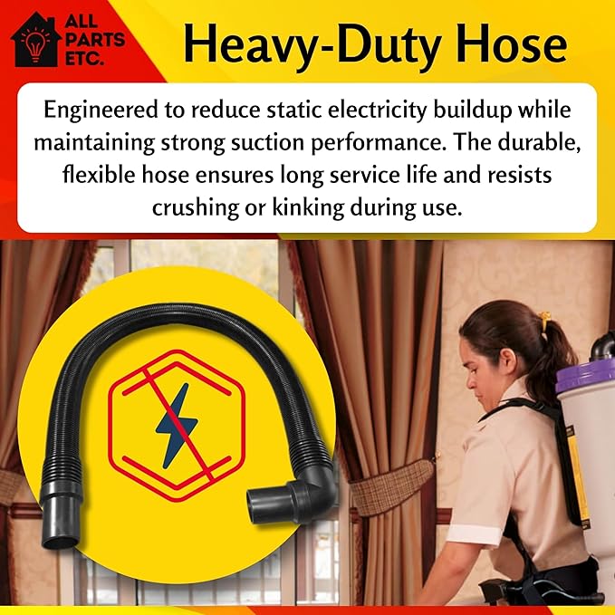 Static-Dissipating Vacuum Hose & Scallop Face Floor Tool Kit Fits 1-1/2” Backpack Vacuums with S-Wand Compatible with ProTeam, GV, Sanitaire, Carpet Pro (Color is Gray Or Black)