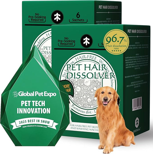 Pet Hair Dissolver for Washing Machine, Pet Hair Remover for Laundry, 96.7% Dissolution Rate, Pet Fur Remover for Dogs, 12 Sachets (2 Boxes), Up to 12 Months of Use, HE/Top/Front-Load