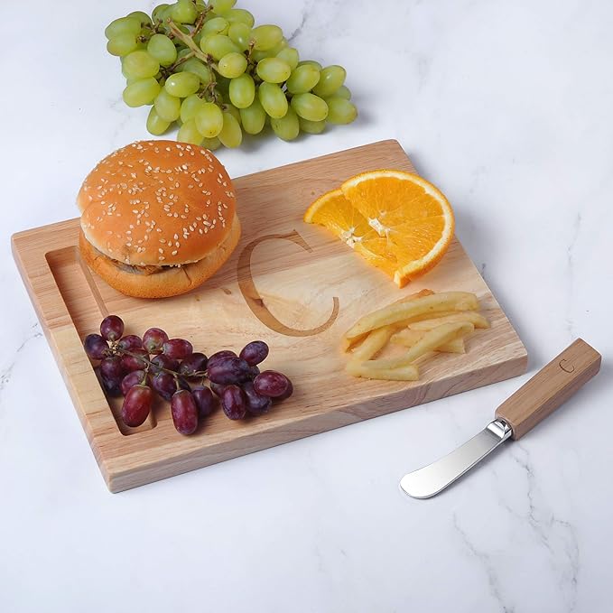 Miicol Wood Charcuterie Board, Monogram Cheese Board 10 Inch, Personalized Initial Cutting Board with Spreader, Unique Housewarming Gift, Ideal for Kitchen, Home, Letter C