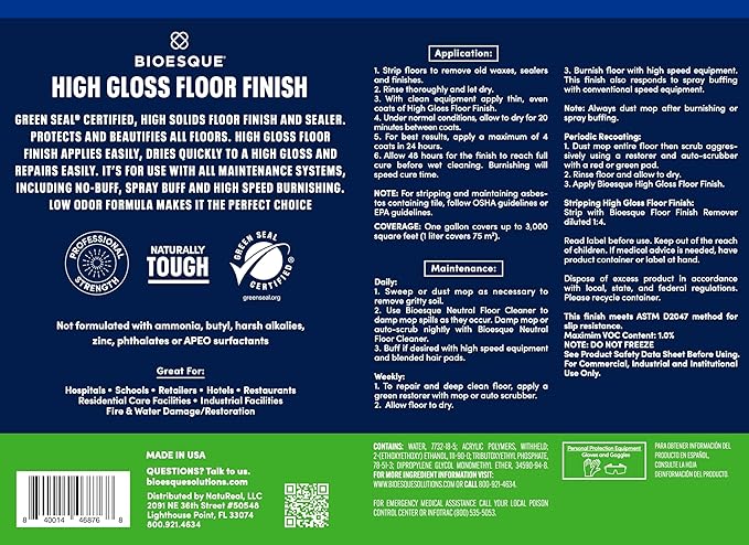 Bioesque High Gloss Floor Finish, 5 Gallon (Pack of 1)
