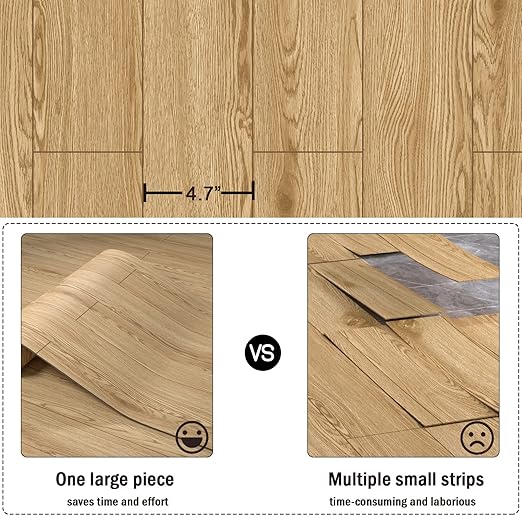 Oxdigi Peel and Stick Vinyl Flooring Roll 23"x 118"/19 Sq.Ft, Thicken Self Adhesive Vinyl Floor Tiles Wood Plank Flooring Waterproof Wear-Resistant for Any Room, Easy DIY Floor Coverings, Nature Wood