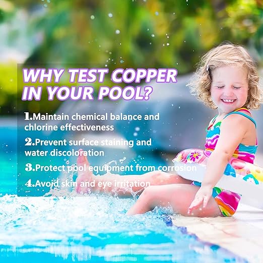 Copper Test Strips for Pool Water: 25 Counts Pool Copper Test Kit for Testing Range 0-2 ppm Copper in Swimming Pool Hot-Tub Spa - Pool Metal Test Kit for Above-Ground and Inground Pool Testing Copper