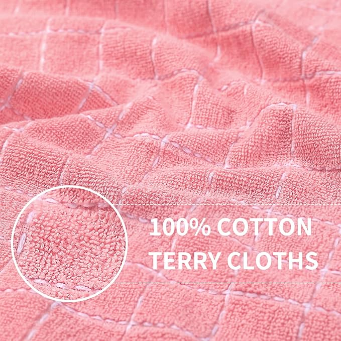 Homaxy 100% Cotton Terry Kitchen Towels(Pink, 13 x 28 inches), Checkered Designed, Soft and Super Absorbent Dish Towels, 24 Pack