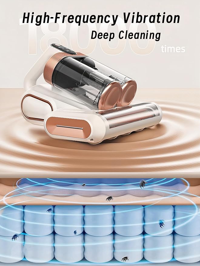 Cordless Double-Cup Mattress Vacuum Cleaner, 13kpa Suction 273nm UV-C Light, 80000 RPM/Min Brushroll Rotation, USB Rechargeable Handheld Vacuum for for Mattress & Upholstery (Gray)