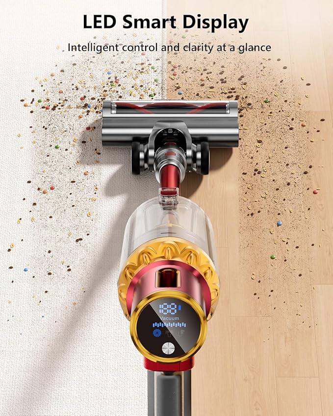 Cordless Vacuum Cleaner, 580W 48Kpa 65Mins Vacuum Cleaners for Home, Self-Standing Stick Vacuum with Auto Scrapping Dust Tech, Low Noise Rechargeable Cordless Vacuum for Hardfloor, Carpets, Pet Hair