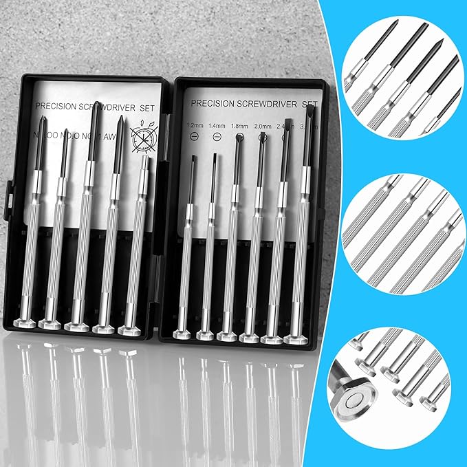 11 PCS Mini Precision Screwdriver Set, Small Screwdriver Set, Tiny Screw Driver Kit with Slotted and Phillips Heads for Watch, Eyeglasses, Toys, Electronics, Computer, Jewelry Repair