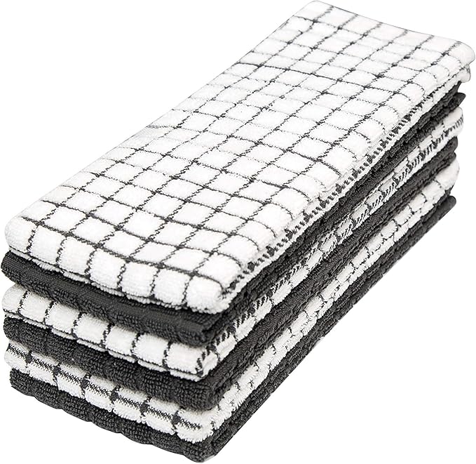 Bumble Kitchen Towels | 100% Cotton Dish Towels with Hanging Loop | 16"x 28" | 380GSM | Absorbent Kitchen Towel Set | 6 Pack, Gray
