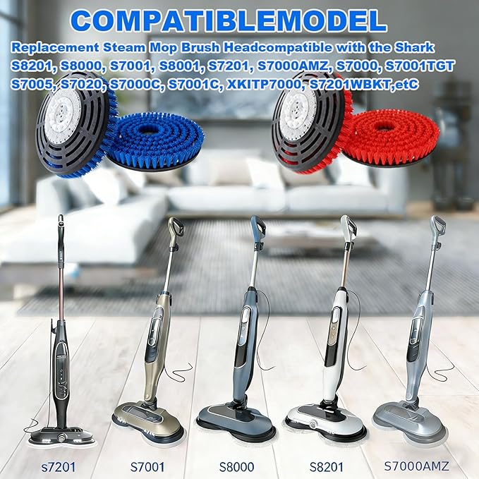 KVLZ 2-Pack - Newly Upgraded Steam Mop Replacement Brush Head, Compatible with Shark Steam Mops and Scrub Mops S8201/S8001/S7201/S7000 Series,Suitable for All Floor Types, Scratch-Free Polish (Red)