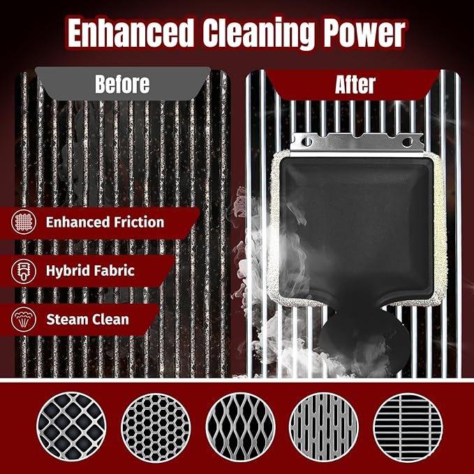 Bristle Free Grill Brush with Steam Cleaning with Replaceable Aramid Fiber Head - Heat Resistant to 600°F, Built-in Scraper for Cast Iron, Stainless Steel, Gas, Charcoal & Pellet Grills