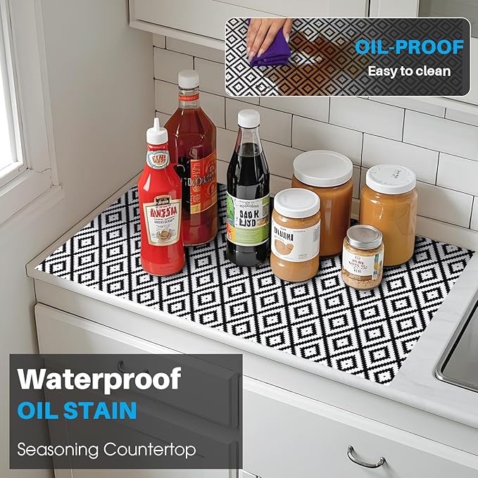 Coavas Extra Grip Thickened Shelf and Drawer Liner - Non-Adhesive Non-Slip Waterproof Mats for Kitchen Cabinets, Drawers, Shelves, Dresser & Cupboard, Easy Cut DIY (Black Rhombic, 12IN x 20FT)