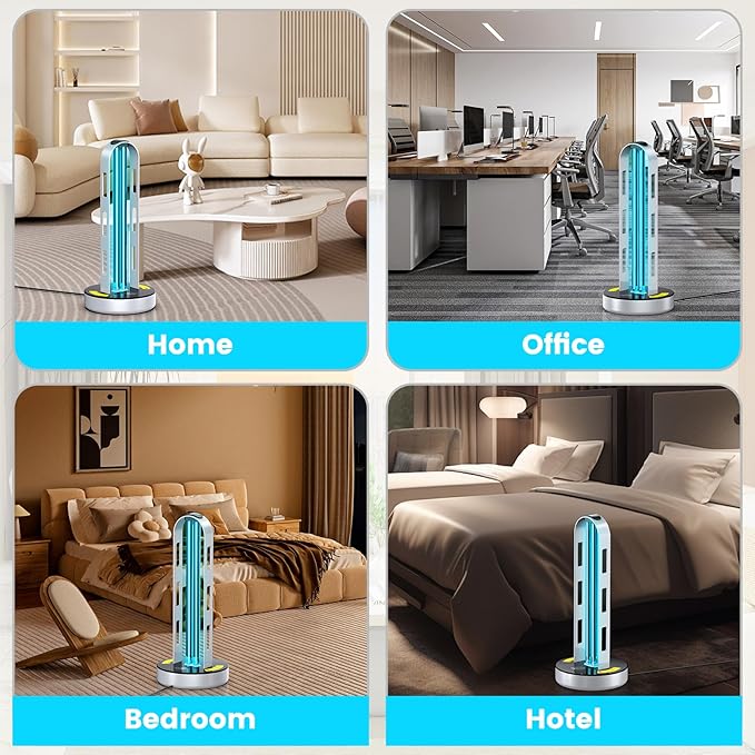 UV Light Sanitizer, 100W Ultraviolet Lamp with Remote Control for Bed Bugs and Dust Mites, Home Disinfection Device UV Lamp with Motion Sensor,3 Speed Timings for Home, Room & Kitchen