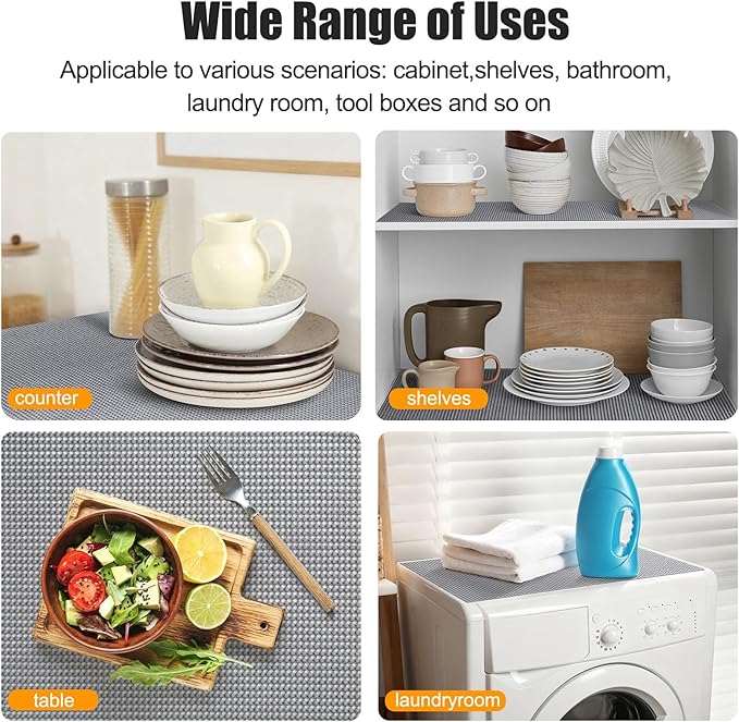 Songrey Non-Adhesive Drawer and Shelf Liner, Non Slip Cabinet Liners, Protect Kitchen Cupboard, Bathroom Drawers, Breathable, Thick Strong Grip mat (20IN x 20FT, Light Gray)