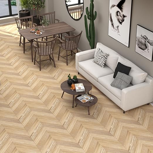Oxdigi Peel and Stick Herringbone Vinyl Flooring Roll 23"x 393"/64 Sq.Ft, Self Adhesive Vinyl Floor Tiles Wood Plank Flooring Waterproof Wear-Resistant for Any Room, DIY Floor Coverings, Nature Wood