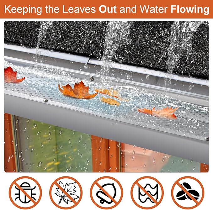8Pack Gutter Guard 5inch, 32ft, Leaf Filter Gutter Guards, DIY Aluminum Leaf Gutter Guard Protection, Raptor Gutter Guard Cleaning Tools for Gutters