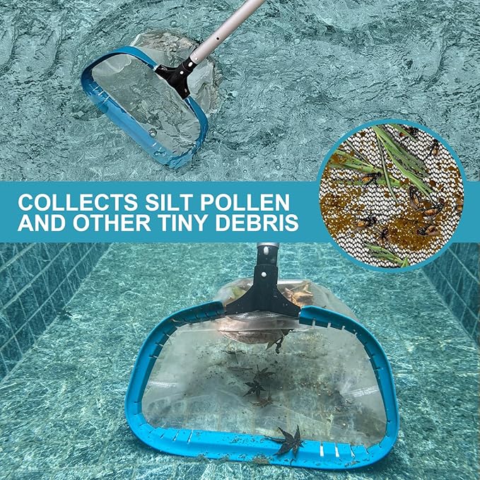 17.5" Heavy Duty Ultra Fine Mesh Pool Pollen & Sand Skimmer Rake, Aluminum Frame Deep Nylon Net, Pool Net for Above Ground & In-ground Swimming Pools (No Pole)