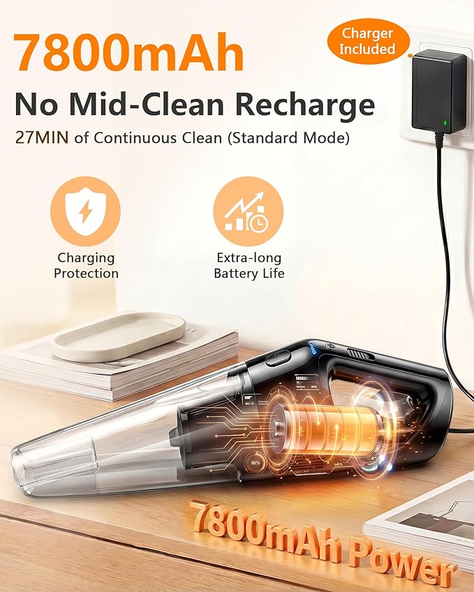 Handheld Vacuum Cordless Rechargeable with Charging Dock - 16000Pa Ultra-Strong Suction, Portable & Lightweight, Fast Charging, LED Light, 1000ML Super-Large Dust Cup, Long Battery Life for Home