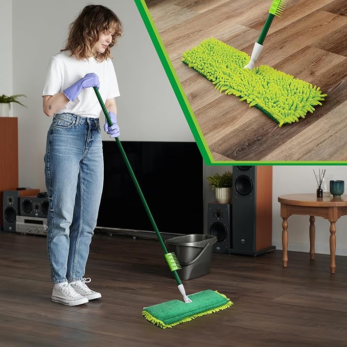 Libman 18" 2-Sided Microfiber Dust Mop, Double Sided Dry Wet Mops for Floor Cleaning, Hardwood, Laminate, Tile Cleaner, 360 Degree Swivel Head, 49” Long Handle