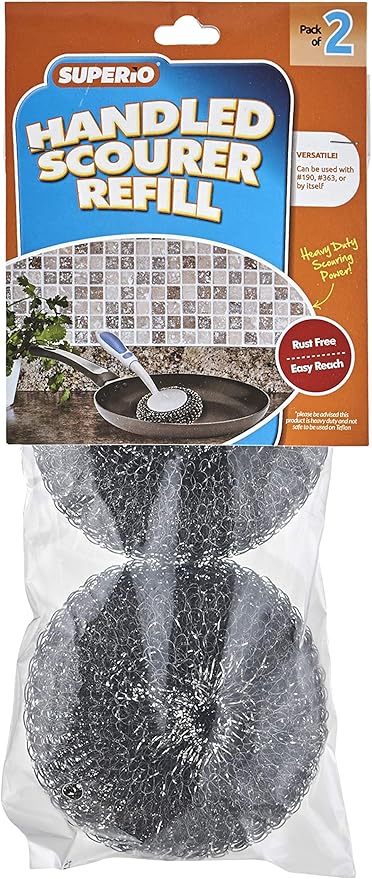 BBQ Grill Brush Bristle Free Stainless Steel Scrubber Cleaner Dishwashing Brush with Long Handle, Great for Pots, Pans, Stove, Cast Iron, Gas/Charcoal/and Electric Grills, Griddle Blue (2 Refills)