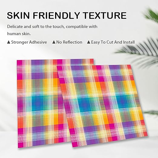 Nuxovilar Peel and Stick Vinyl Floor Tiles - 12x12 Inch Colorful Plaid Pattern, 10 Pcs Self-Adhesive Flooring for Easy Installation