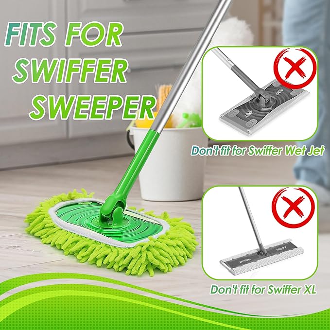 JEHONN Reusable Microfiber Mop Pads Compatible with Swiffer Sweeper, 4 Pack Dry Sweeping Cloths Cover, Washable Wet Refills for Hardwood Tile Floor Cleaning (Only Replacement Accessories)