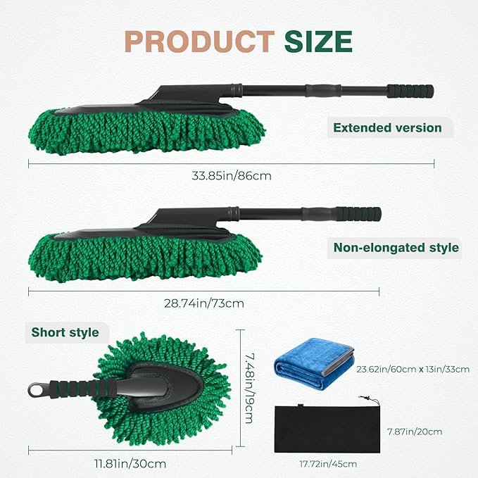 FLORICH Microfiber Car Duster Kit, Large Extendable Car Duster Exterior Scratch Free, Car Cleaning Brush Car Interior Detailing Kit, Car Cleaning Supplies for Cars RV Truck